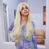 ALAN EATON Dlouhá Vlnitá Paruka Světle Blond s Dlouhou Ofinou Syntetické Paruky pro Ženy Cosplay Párty Nošení Žáruvzdorná