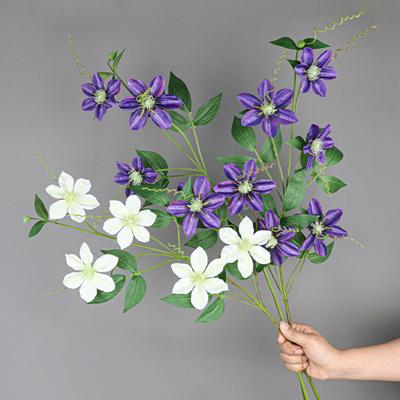 Künstliche Blume Realistische 5-Kopf Clematis Gefälschte Blume Pflegeleicht Simulation Blume für Hochzeit