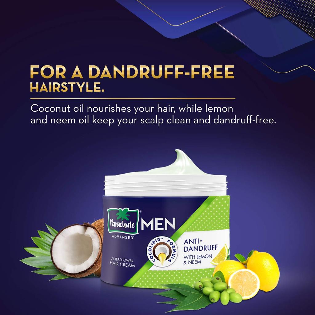 Parachute Men Anti-Dandruff Hair Styling Cream 100g Pack of 3 Non Sticky Coconut Nourishment for Strong Healthy Hair