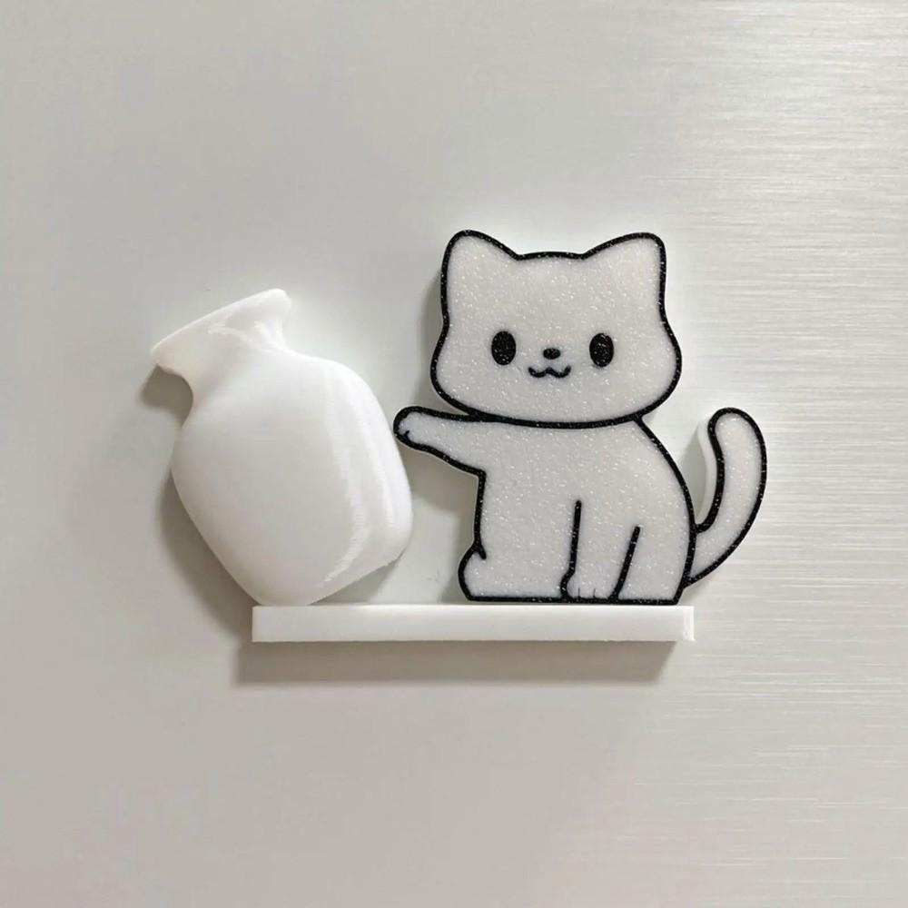Magnetic Cat Hair Storage Memorial Box Cartoon Cat Pushing Vase Decor  for Home Decoration