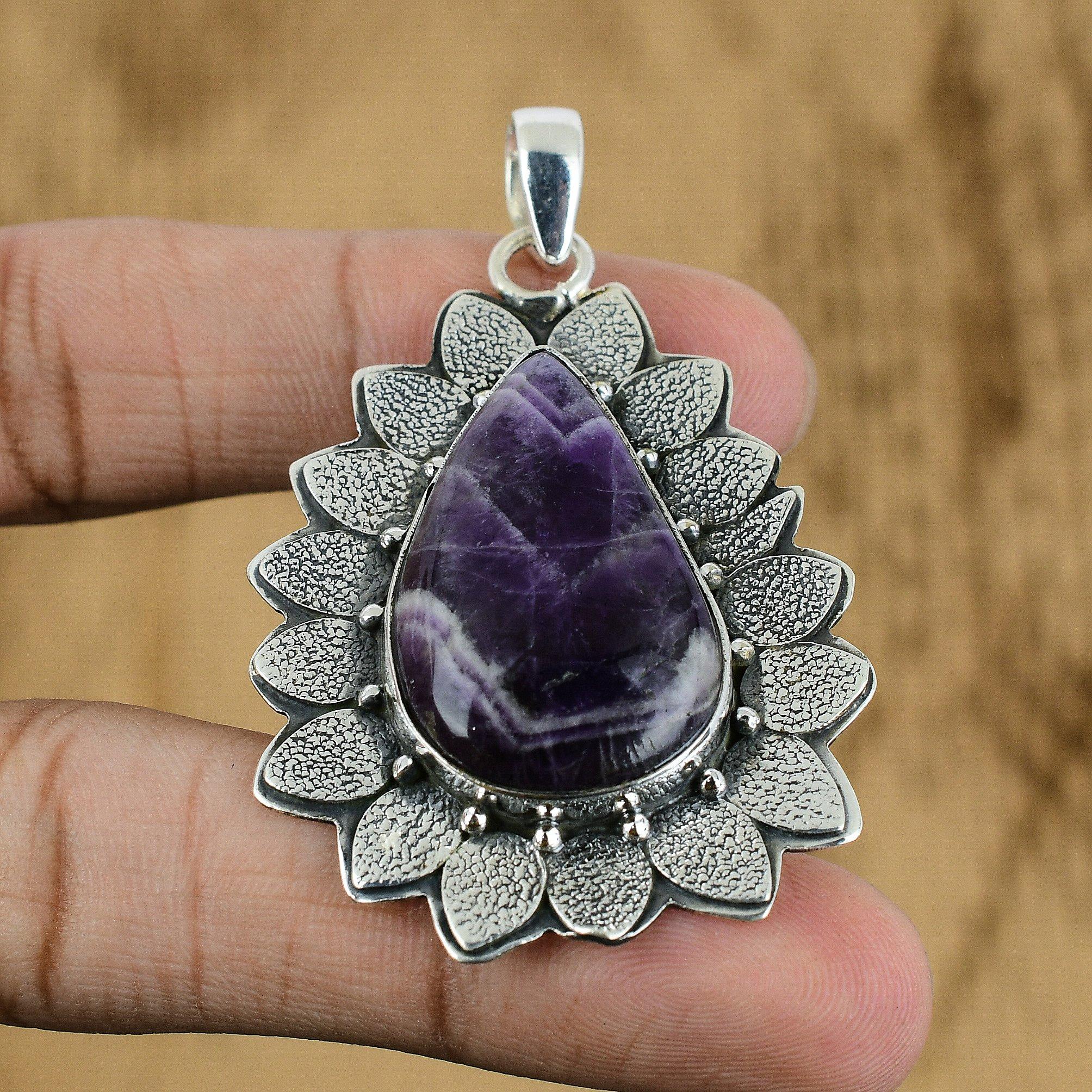 

925 Sterling Silver Natural Chevron Amethyst Sister Engagement Unique Pendant