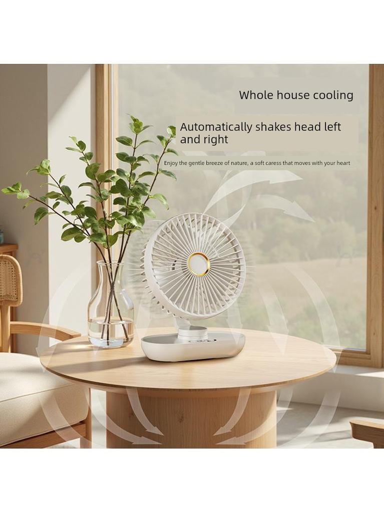 Desktop Automatic Oscillating Small Fan, Rechargeable Ultra-Quiet Mini Fan for Student Dormitory Beds, Portable