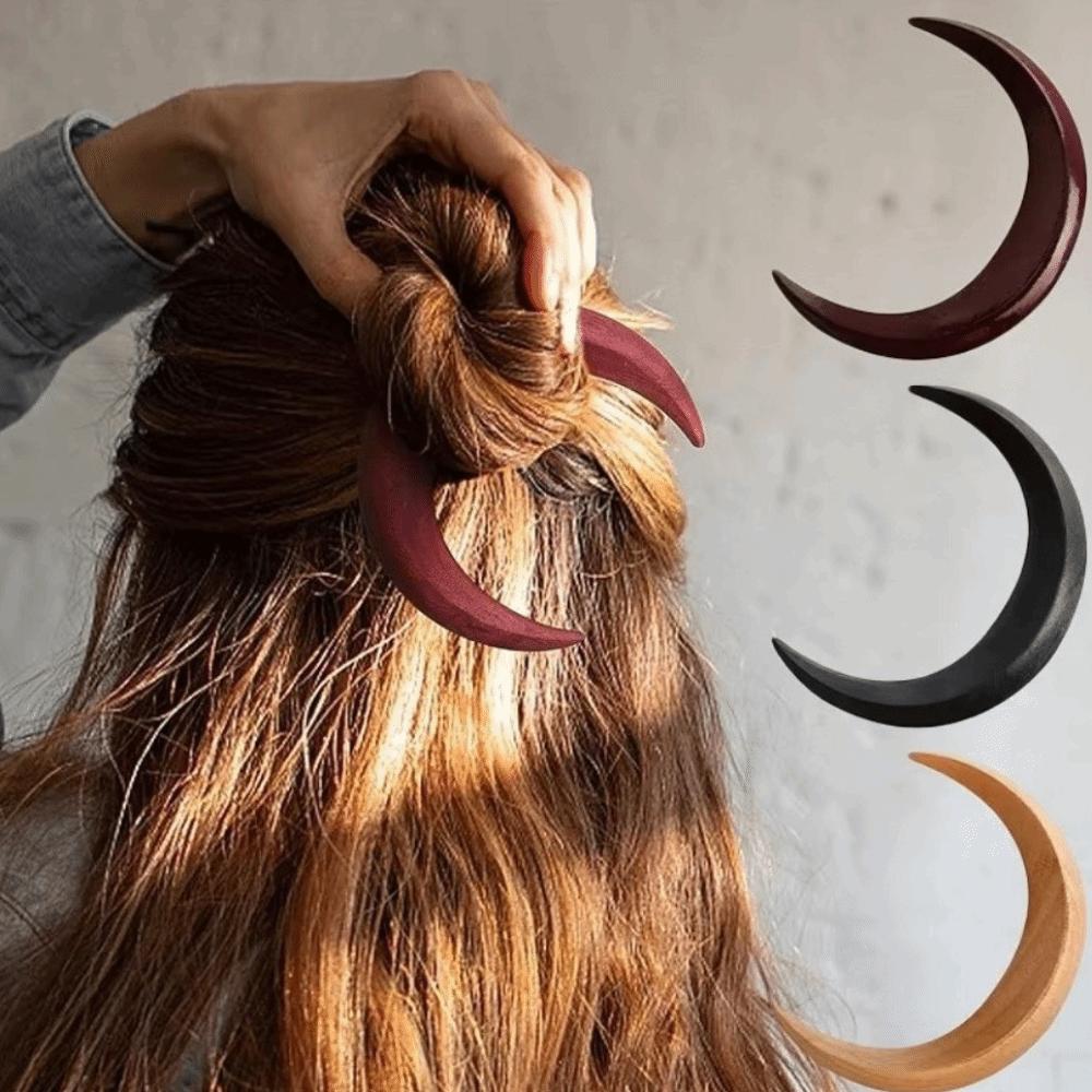 Elegant Wooden Half-Moon Hairpin Handcarved Handcrafted Hair Stick Crescent Hair Fork Women