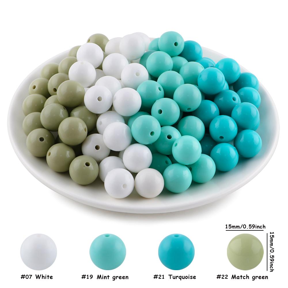 Kovict 24pcs/Lot  Silicone Bright Silicone Beads 15mm DIY Pacifier Chain Jewelry Bracelets Necklace Accessories