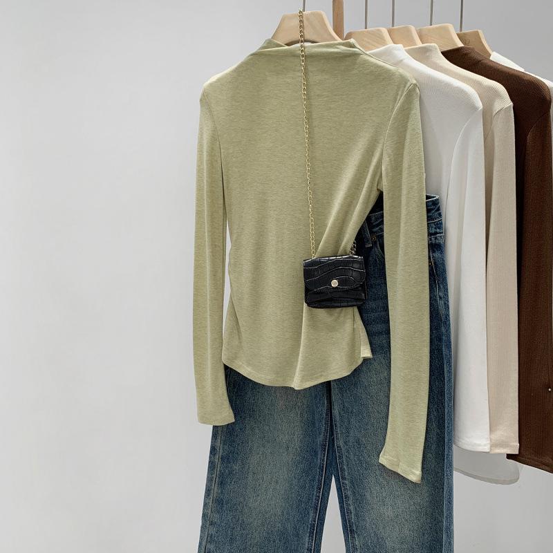 

Женский топ 2025 года в корейско-европейском стиле, с длинным рукавом, приталенный, из лиоцелла Tencel, для осени/зимы M