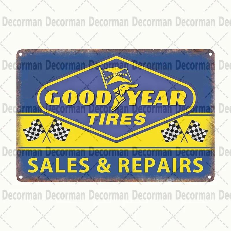 Retro Goodyear Tire Motor Oil Tin Sign  Vintage Iron Painting Wall Decor for Home Pub Bar  X CM Gift Art Poster