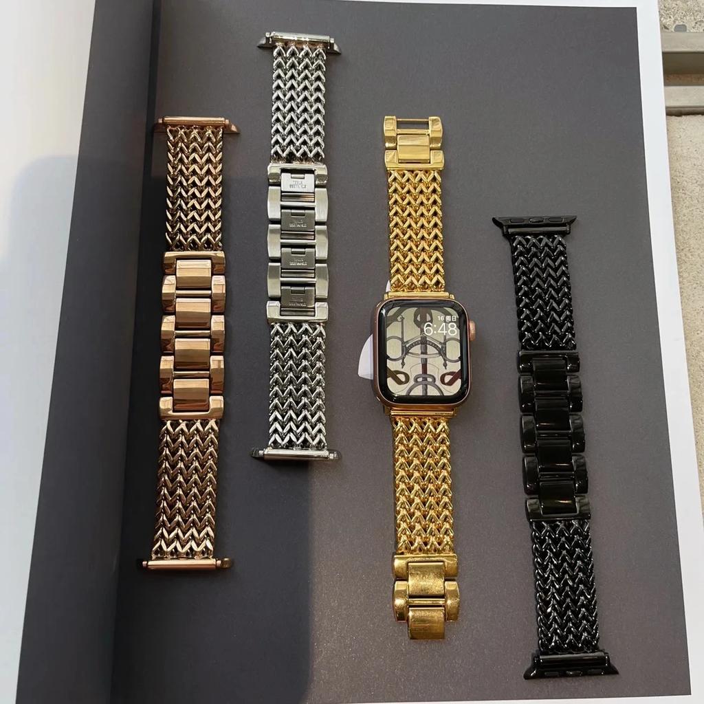 Luxuriöses Edelstahlarmband für Apple Watch 9 8 7 6 SE 5 3 45/44/42/41 mm geflochtenes Metallarmband Correa iWatch Ultra 49 mm 40 38 mm