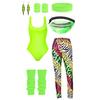 7Pcs/Set Women Retro Tracksuit 1980s Sportswear Fitness Outfit Costume Accessories with Vest Leggings Headband Bracelets Leg Warmers Earrings Belt Bag
