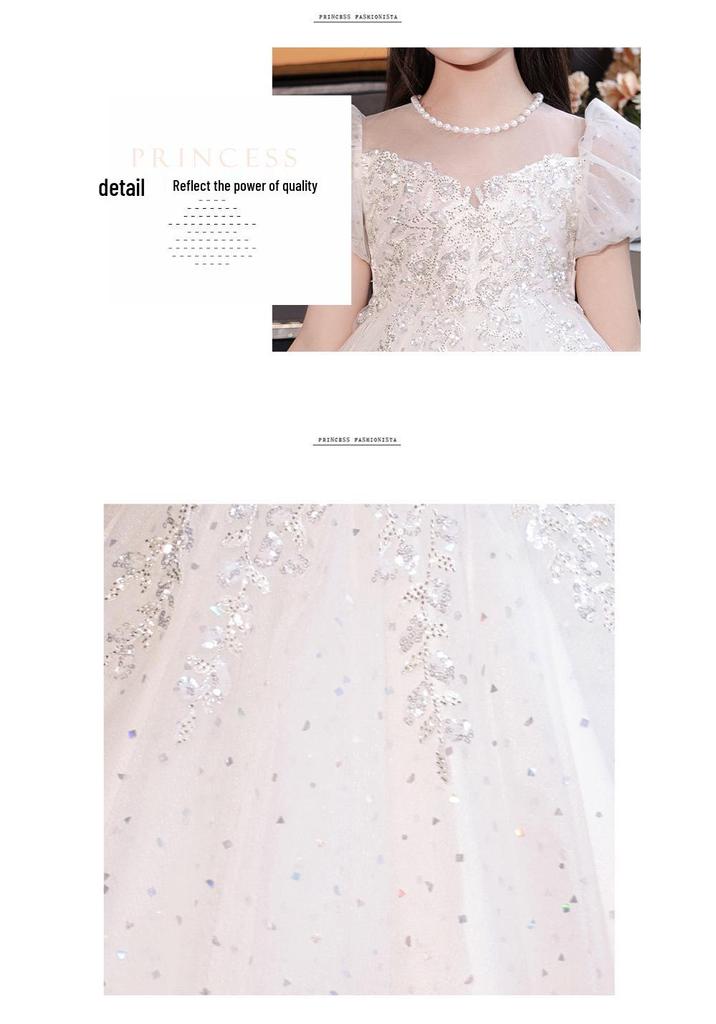 Girls' White Flower Girl Wedding and Performance Dress