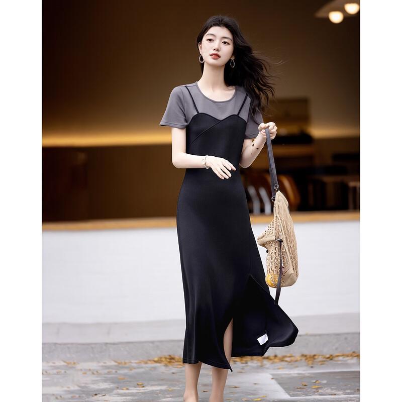 Demana Faux Zweiteiler Color-Block Midi-Kleid