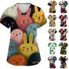 Women's Fashion V-Neck Short-Sleeved Workwear With Pockets Easter Print Top Caregiver Uniform