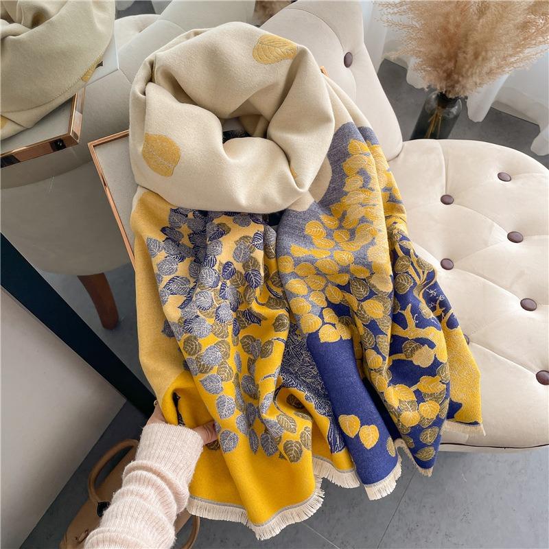 Leaf scarf women's summer office air conditioner shawl spring autumn and winter long dual-purpose warm cloak cover
