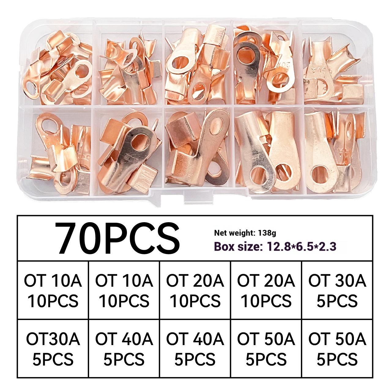 

70/90PCS 10A50A Open Crimp Ring Connector OT Cable Electrical Wire Terminal Copper Lugs Terminal Connectors Kit