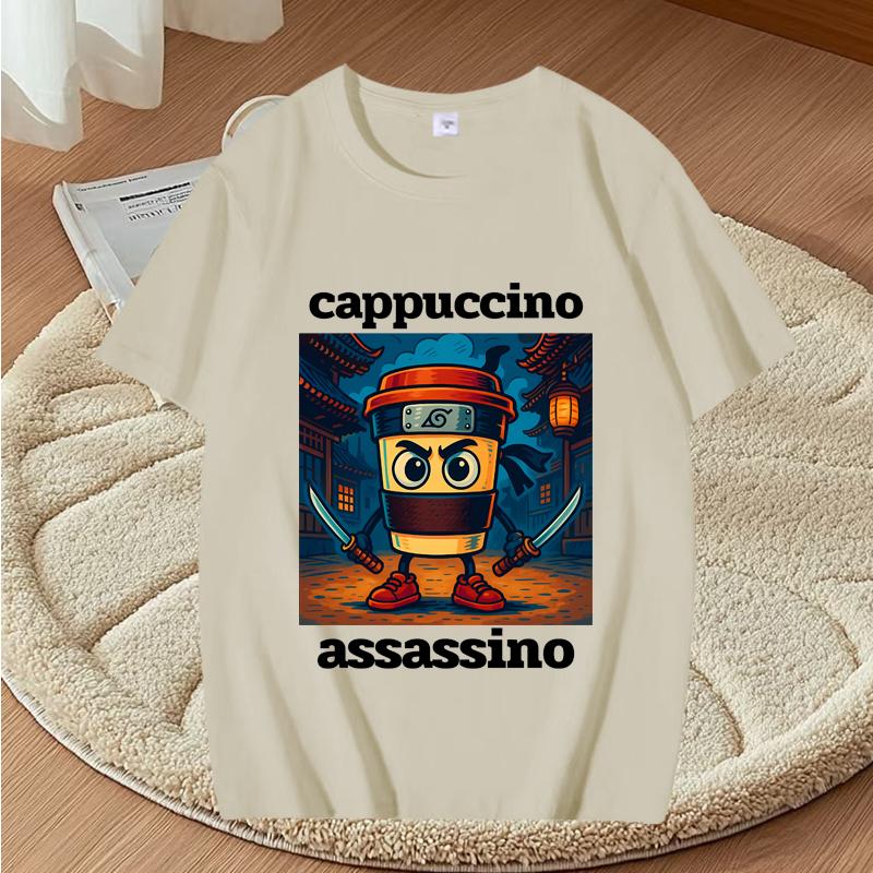 Cappuccino Assassino Graphic T Shirts Funny Italian Brainrot Meme T-Shirt Fashion Casual Short Sleeve T Shirt Streetwear Tops