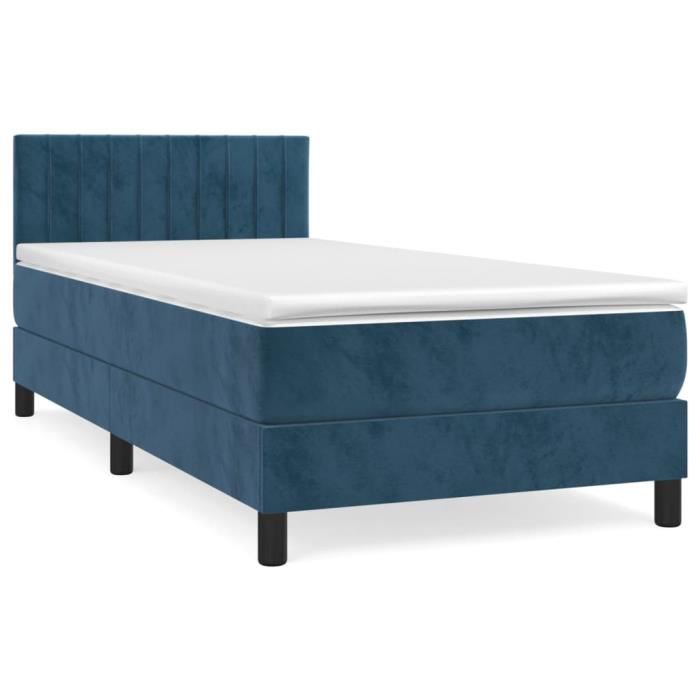 3141399 vidaXL Lit à sommier tapissier avec matelas Bleu foncé 90x190 cm