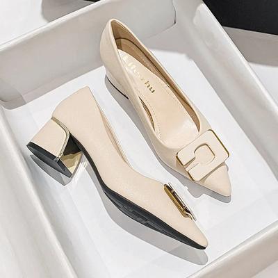 Übergrößen Schuhe für Damen Klobige Absätze Pumps Frühling Neu OL Mode Spitzschuh Leder High Heels Schuhe