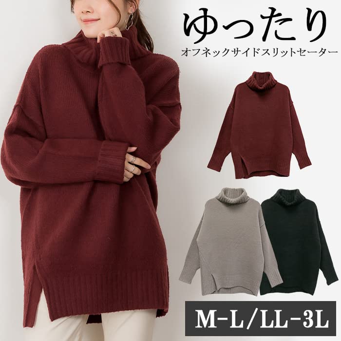 Side Slit Gray [atONE] ATN-0026 Off-Neck Sweater, Women's, M-L,