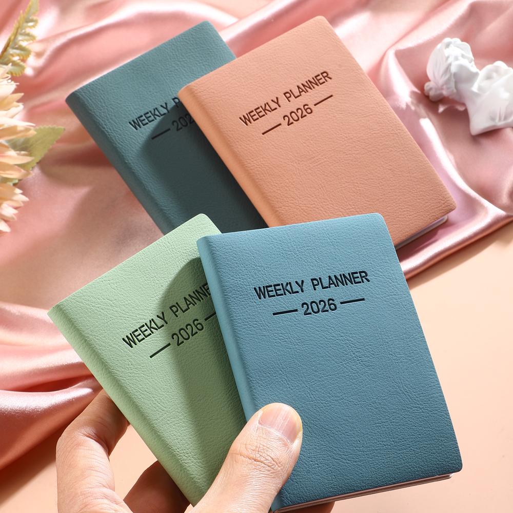 A7 Mini Pocket Planner Notebook Morandi Color PU Leather Cover 64 Sheets 128 Pages Daily Weekly Schedule Organizer Book