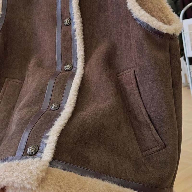 Vest for Women Cotton Autumn Winter Sleeveless Fleece-Lined Tops Vest Oversize Thickened Vest