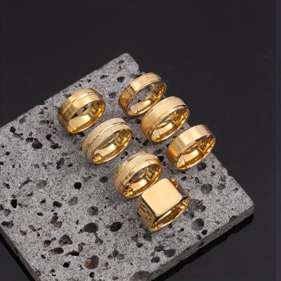New Titanium Steel Ring Cast Three-Dimensional Men's Ring Simple18k Gold-plated Stainless Steel Jewelry Set Factory