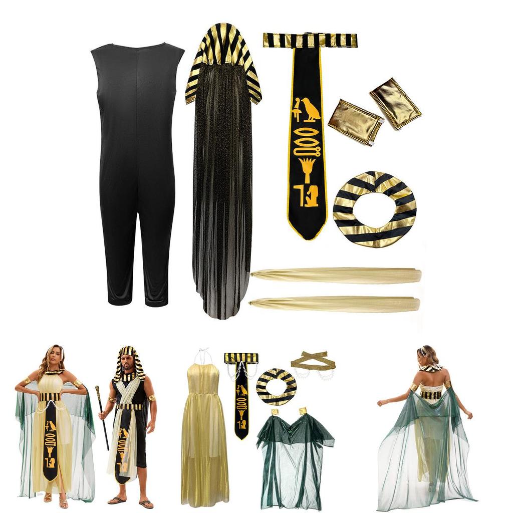 Costume Cosplay Faraone Egiziano Cleopatra in Tessuto Poliestere per Adulti