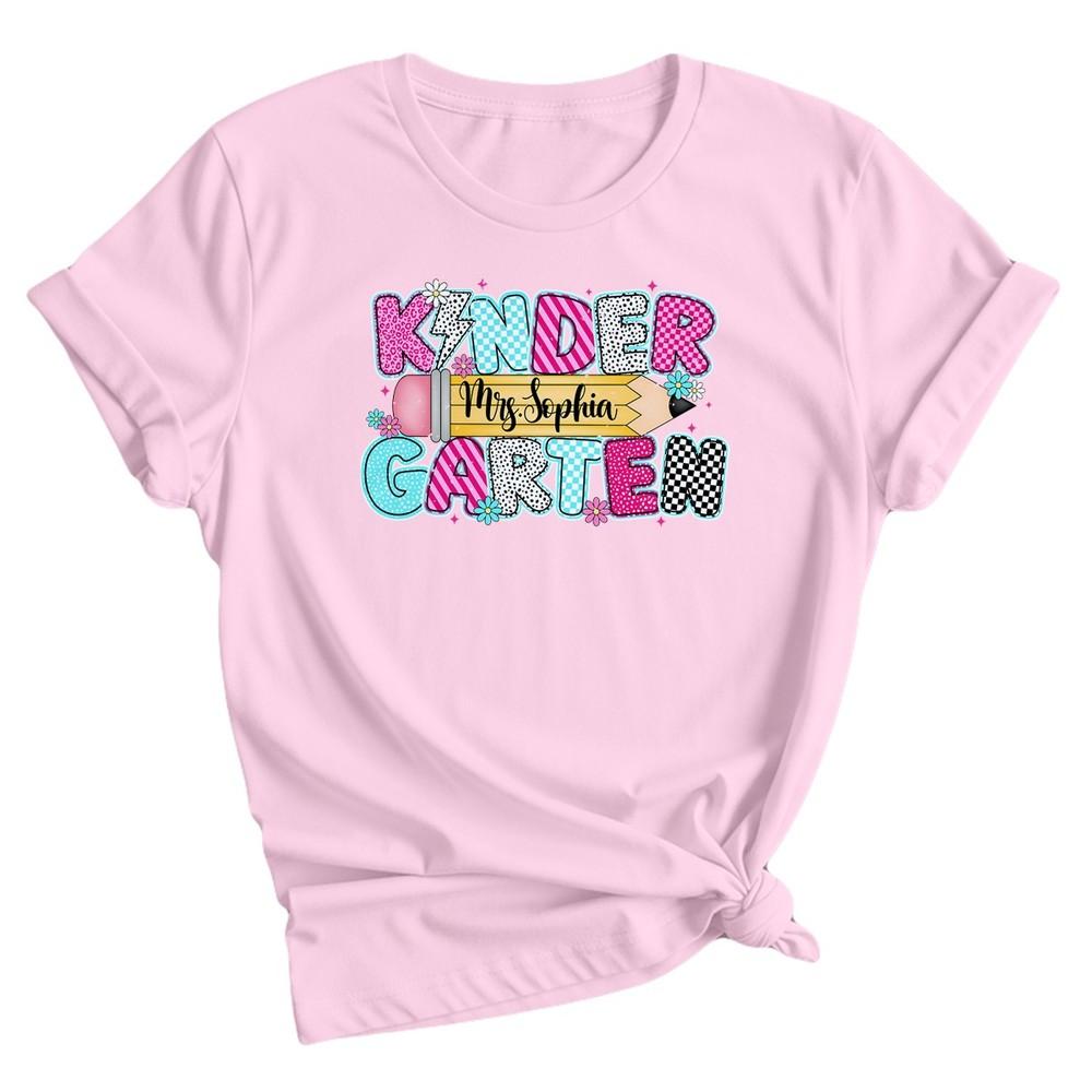 Personalised Kindergarten Teacher T-Shirt Back To School Gift Custom Women Tee 3XL