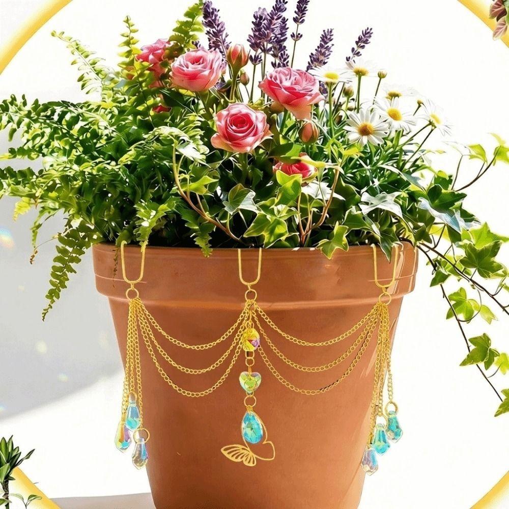 Reflective Flower Pot Crystal Sun Catcher Butterfly Design Hanging Pot Crystal  Bonsai