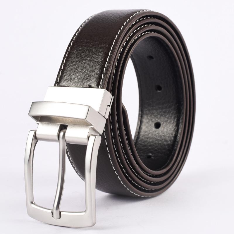 Men's Plus Size Genuine Leather Reversible Belt with Rotating Pin Buckle - Casual and Versatile.