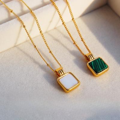 Star Same Square Malachite White Butterfly Shell Pendant Necklace Exquisite Small Gold Bead Fine Chain Collarbone Chain 749