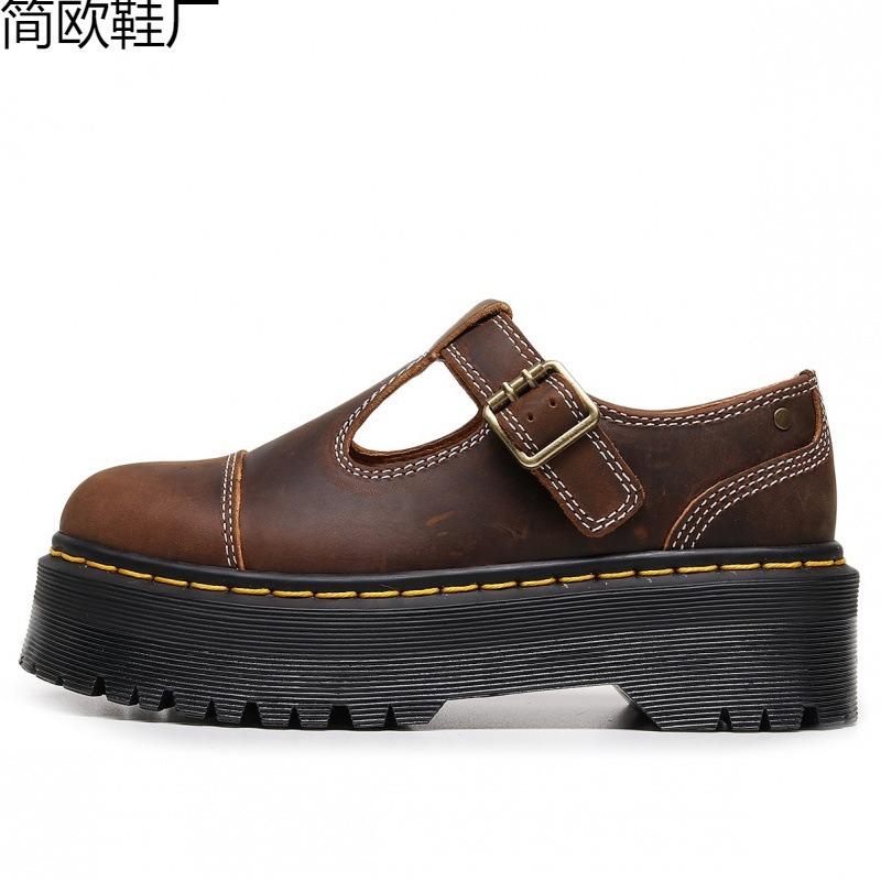 thick-soled characters with Mary Jane women's shoes, genuine leather low-top small leather shoes, first-layer student muffin
