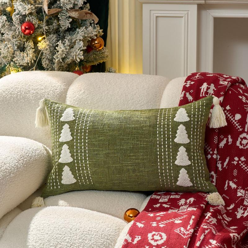 30x50cm Christmas Tree Embroidery Throw Pillowcase Cojines Cotton Linen Decor Sofa Cushion Cover Headboard Pillowcases
