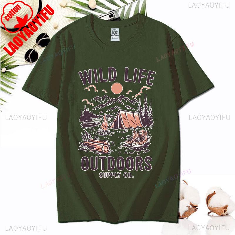 Love Camping I Hate People Vintage Funny T-Shirt Unisex Tees Camping Hiking Short Sleeve Tops Camper Gift Cotton O-Neck T-Shirt