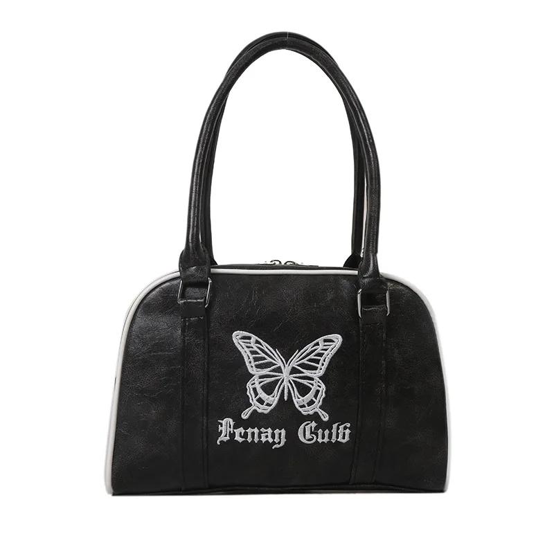 Schmetterling Maillard Retro Handheld Umhängetasche Damen Trendige Koreanische Unterarm-Schultertasche Vielseitige Umhängetasche mit Großem Fassungsvermögen