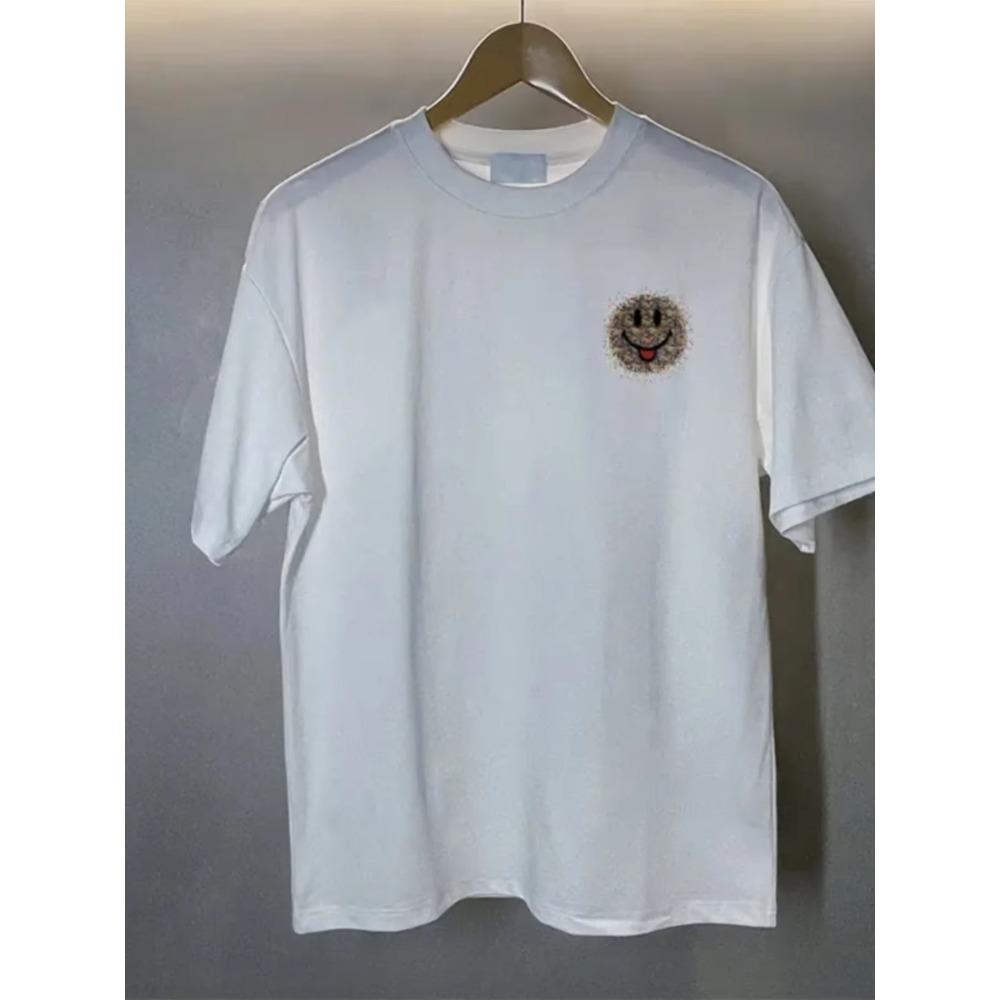 Lustiges T-Shirt mit lächelndem Gesicht für Herren, hochwertiges Baumwolloberteil, lässig, geeignet für Fitness und Straße, Sommerneuheit,