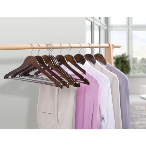 Amber Home Wooden Hangers with Pants Bars, Rotating Hooks, Non-Slip Indents, Space-Saving Design for Clothes, Suits, Jackets, Shirts, Trousers, Pants,