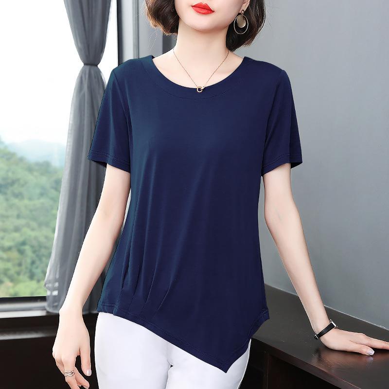 Irregular Short-sleeved T-shirt for Women's Summer New Style Mother T-shirt Large Size Women's Belly Cover Top