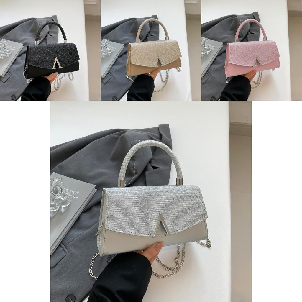 Pu Evening Bag With Letter V Decoration With Glossy Material For Womens Night Out