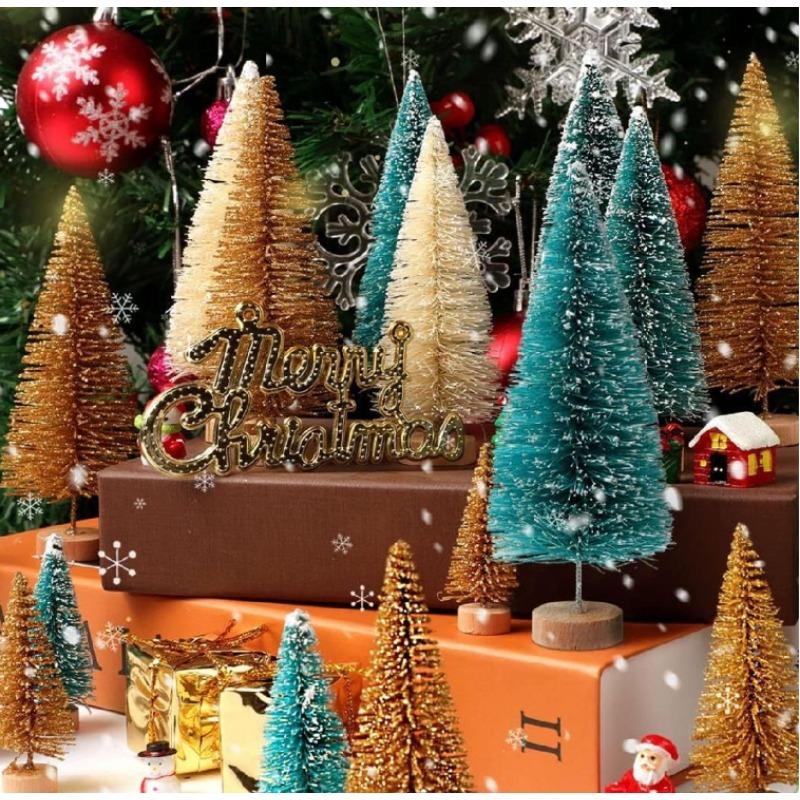 9~27 Stück(9 Teile / satz) Kleiner Weihnachtsbaum Zeder Kiefer Sisal Ornament Künstliche Simulation Mini Weihnachten Feiertagsparty Innendekoration