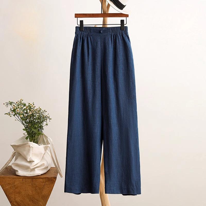 

DIMANAF Summer Plus Size Women High Waist Basic Elastic Pants Loose Casual Trousers Long Wide Leg Pants 2XL темно-синий