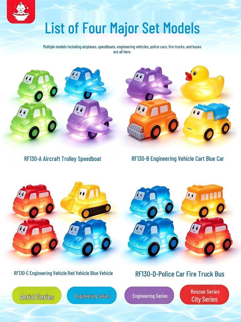 New Flashing Cartoon Cars: Touch-Activated, 7-Color LED Waterproof Toy