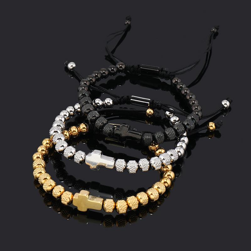 Luxury Stainless Steel Cross Charms Man Bracelet For Women Titanium Steel Beaded Zircon Gift Adjustable Bracelet