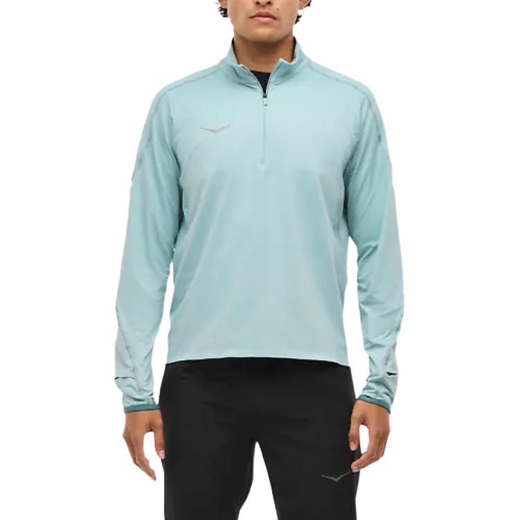 Hoka One One Logo Zip Long Sleeve Stand Collar T-Shirt Men Tops Mint-Green 1164156-DZY