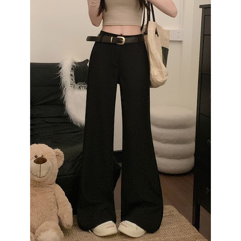 Kumikumi Retro Pure Color High Waist Casual Pants Bootcut Trousers Women's Autumn High Waist Loose Loose Pants