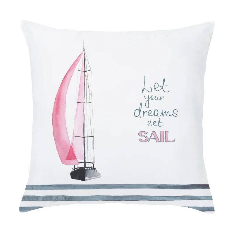 Cartoon Sailing Hot Air Balloon Lighthouse Pattern Cushion Cover Home Living Room Sofa Short Plush Pillow Case X