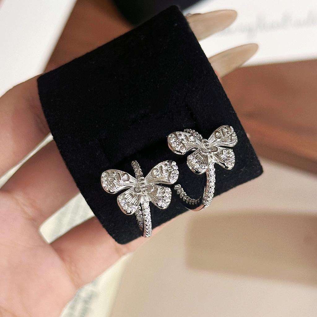 New brushed circle butterfly C-type flash zirconium design earrings versatile premium stud earrings
