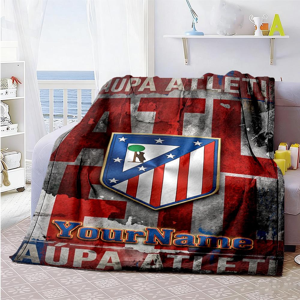 Atletico Madrid Customize Text Blanket Cozy Customizable Blanket Comfortable Throw For Nap Couch Sofa Picnics Four Seasons Universal