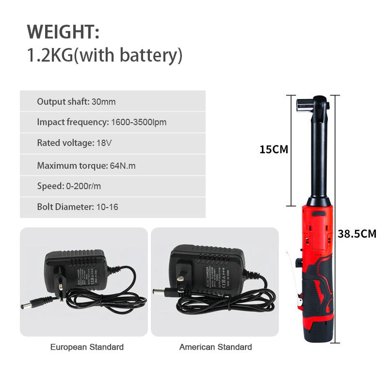 15cm Electric Ratchet 18V Cordless 90 Degree Right Angle Torque Lithium-Ion Auto Ratchet Repair Tool Set