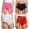 Culotte Femme Cuir PU Aspect Mouillé S-3XL: Short culotte froncé avec bordure à volants et attaches pour bas Brillants Vêtements de nuit pour discothèque, rave party