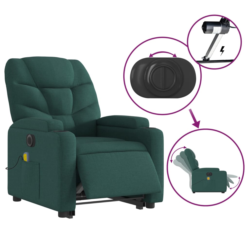 Vidaxl Lift Recliner Massage Chair, Electric, Reclining, Green