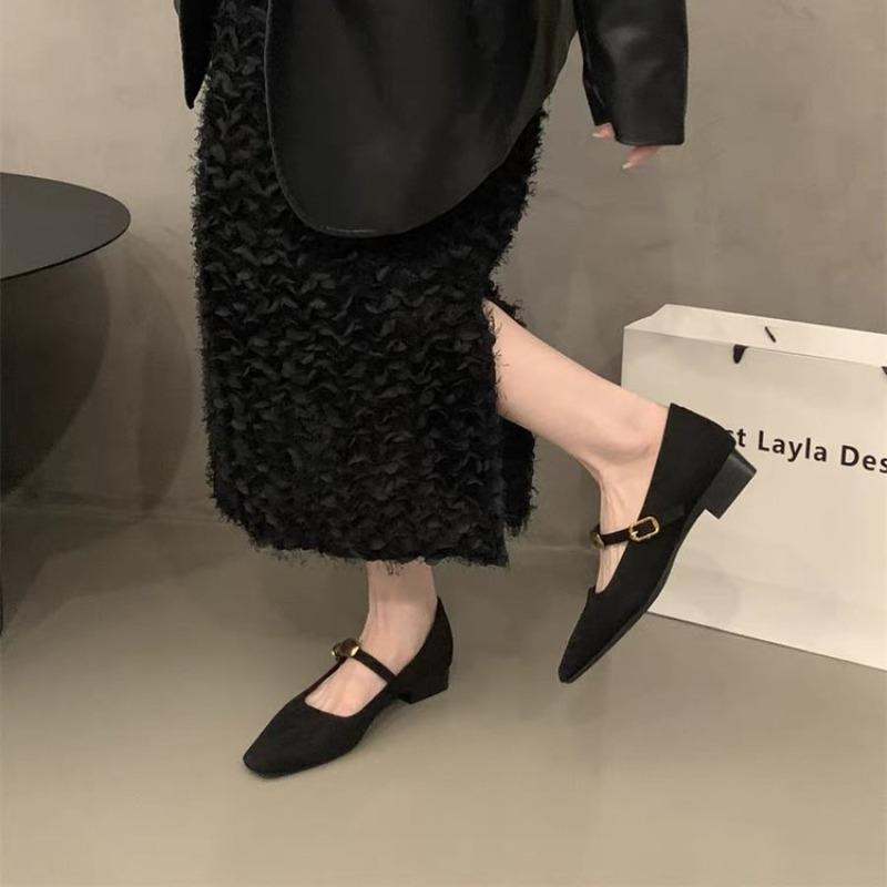 Shoes Woman Flats Square Toe Shallow Mouth Low Heels Dress Summer New Comfortable Retro Mary Janes Retro Woman Shoes Shallow